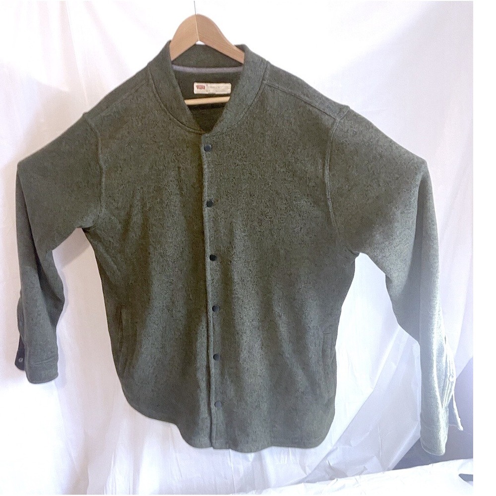 Levis Mens XXL Olive Green Knit Snap Front Bomber Jacket Heathered RN117508